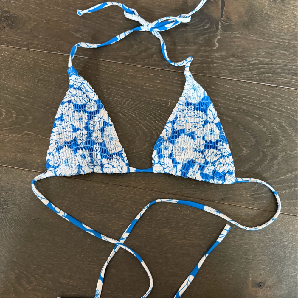 Blue and White Floral Bikini Top